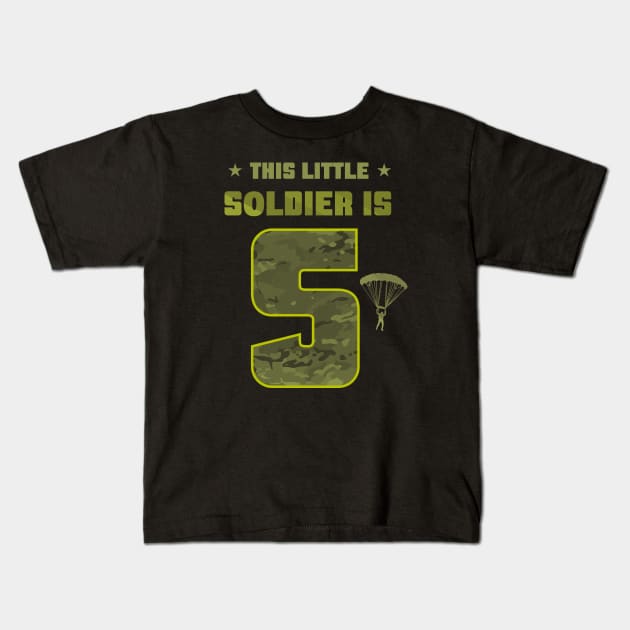 Kids 5 Year Old Soldier Birthday Gift T Shirt Military Camo 5th Kids T-Shirt by Klouder360